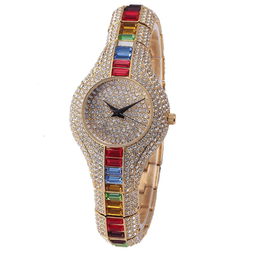 

Creative hot selling diamond inlaid colorful stone luxury full diamond fashion hip hop women's Watch