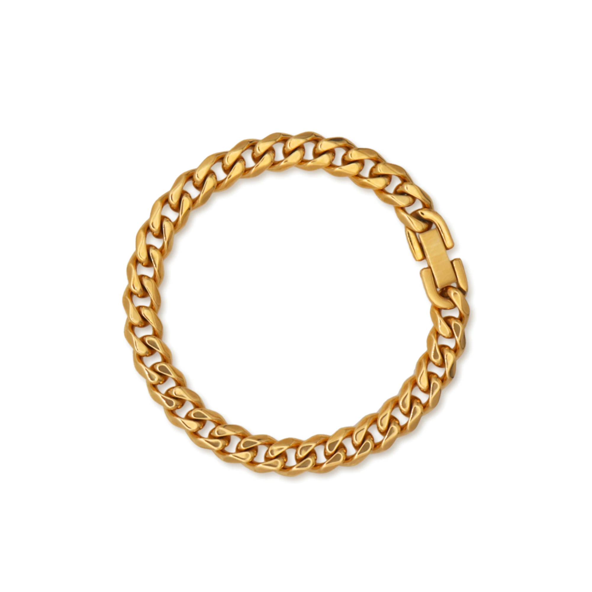 

Chris April in stock 316L stainless steel simple PVD gold plated heavy cuban link chain bracelet