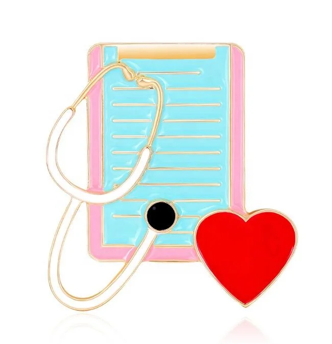 

Cartoon hard soft enamel stethoscope notebook shape red love heart Doctor medical brooch pin nurse accessories, As pic