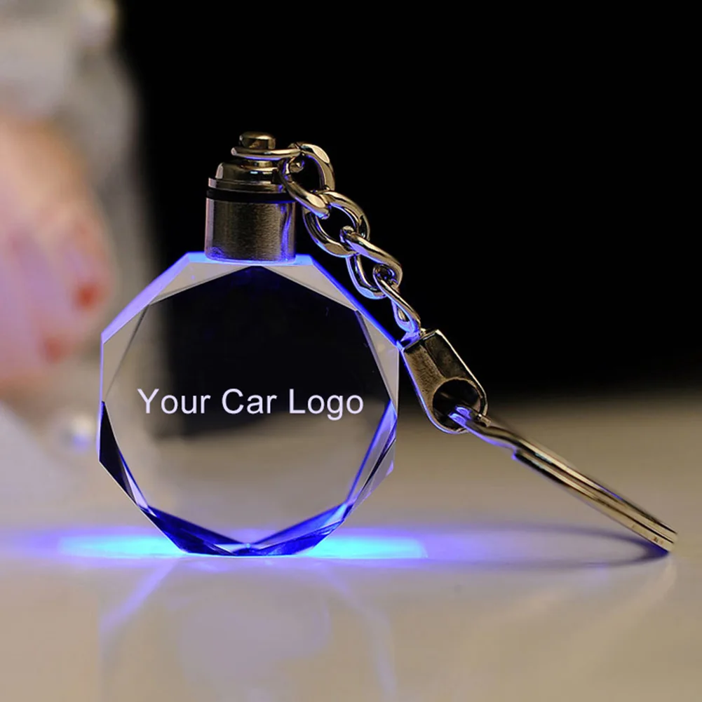 Custom 3d laser engraving car logo lighted crystal keychain led