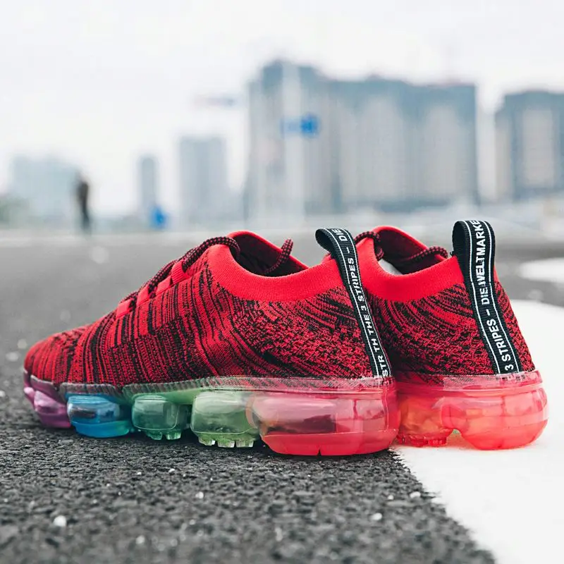 

2021 Men Full Air Cushion Colorful Sole Casual Shoes Flying Woven Sneakers Lightweight Lace Up Outdoor shoes
