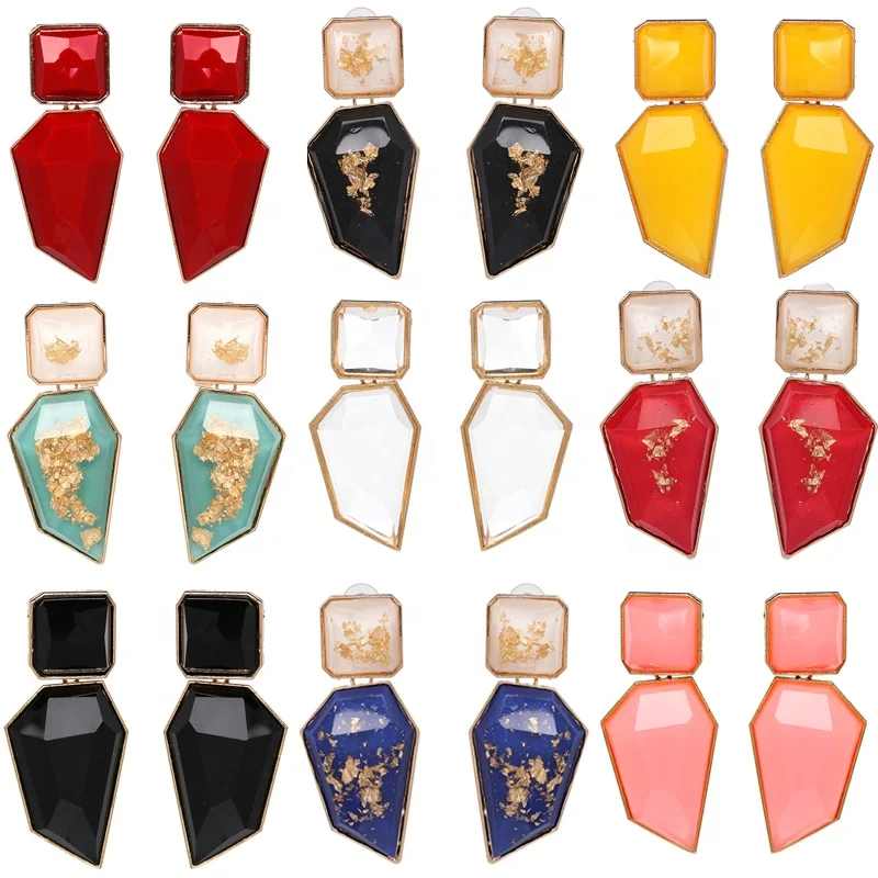 

Kaimei New Handmade Crystal Za Jewelry Women's Earrings 2021 Wedding Party Asymmetric Clear Resin Statement Dangle Drop Earrings, Many colors fyi