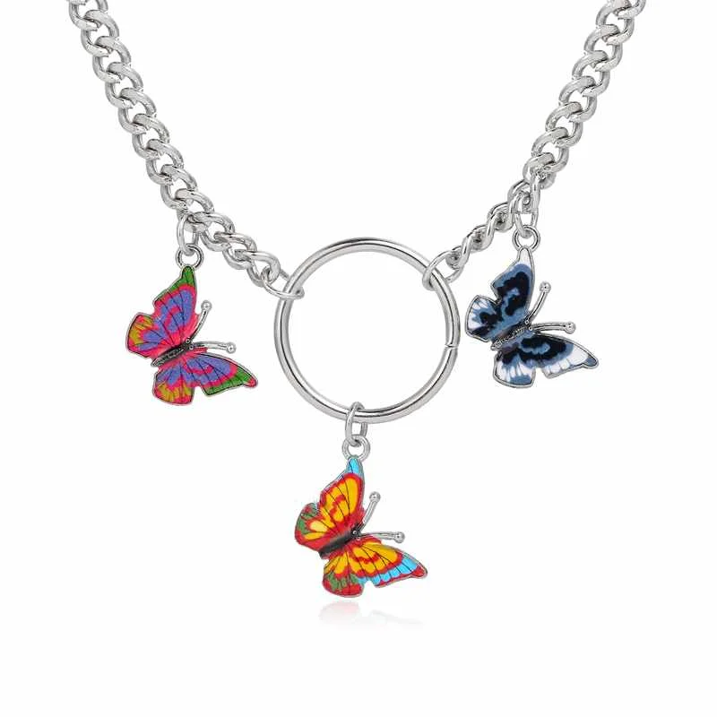 

2021 trendy punk butterfly pendant necklace silver cuban chain necklace for women girls, Gold