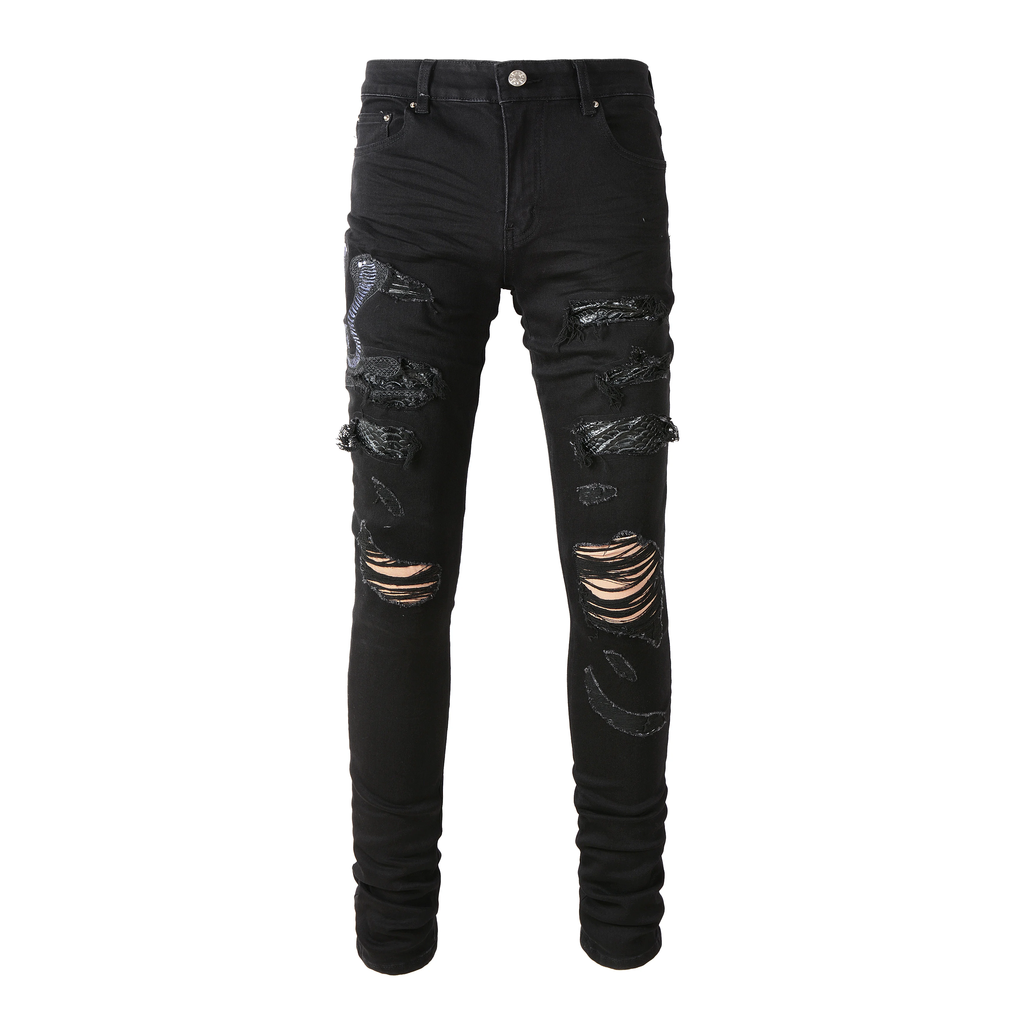

Rts For Dropshipping 8560 Damaged Distressed Men's Jeans Slim Ripped Jeans For Dropshipping Men Vintage Embroidery Men Jeans