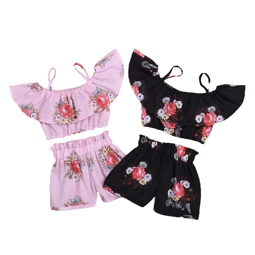 

2021 new children wear Summer girl cute printed suspenders flower halter shorts set cute baby clothes for hot selling, As pic shows, we can according to your request also