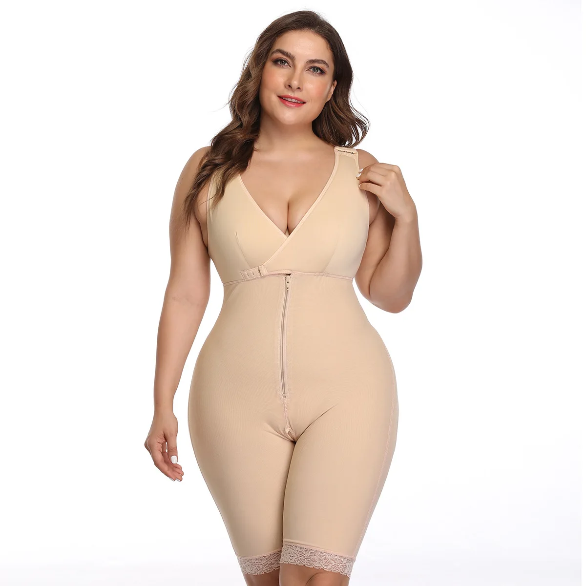 

High Quality Power Slimming Women Bodysuits in Shelf Bra Girdles Postpartum breastfeeding Shapewear plus size butt lifter, Black nude