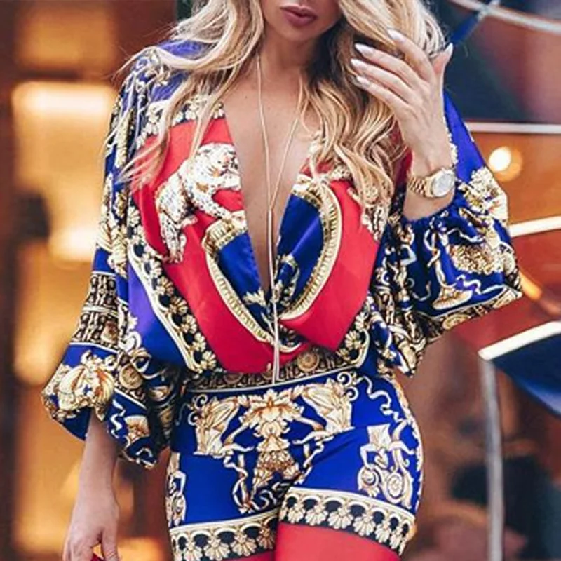 

Long Pants Sexy Jumpsuits Ladies Digital Printing Party Clothes Club Wear Luxury Women Jumpsuit, Light blue