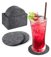 

Round Square Table Coasters for Drinks Absorbent 8 piece Grey Felt Drink Coaster Set with Holder