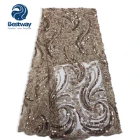

Bestway Luxury Gold Beaded French Tulle Net Sequin Embroidery African Lace Fabric