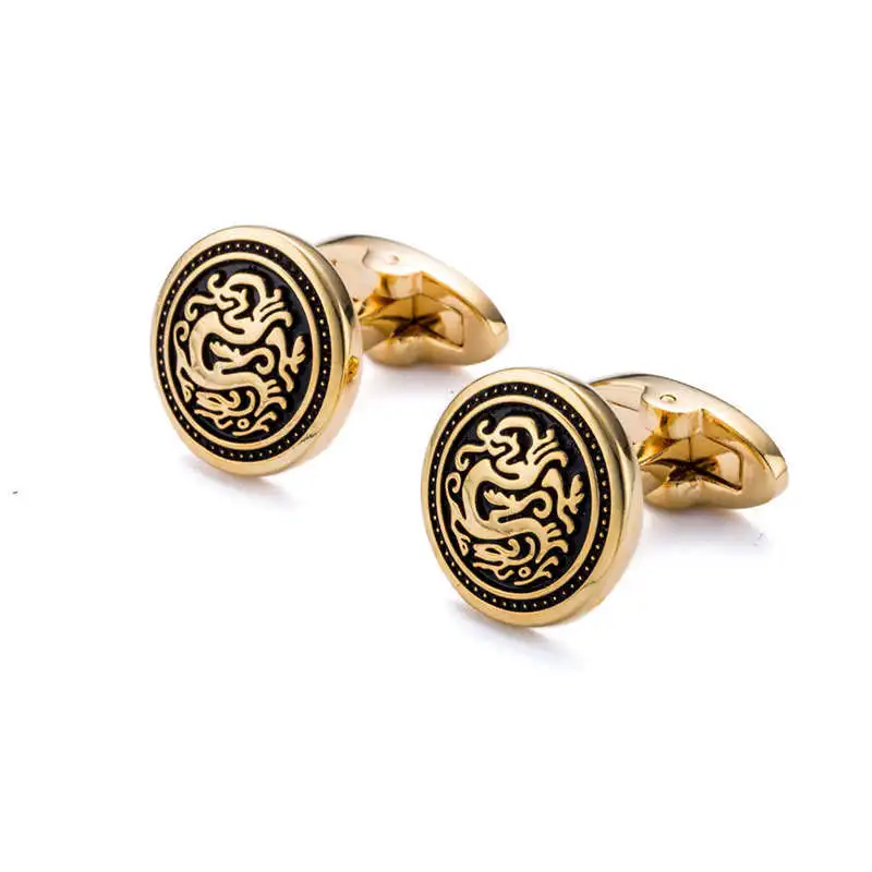 

Eco-Friendly French High Quality Copper Alloy Gold Plated Round Shirt Dragon Totem Jewelry Cuff Links Men Cufflinks