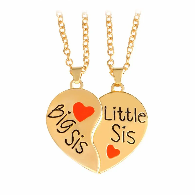 

2pcs/pair High Polished Fashion Stainless Steel Couples Breakable Broken Heart Big Sis Little Sis Pendant Jewelry Necklace, Silver,gold