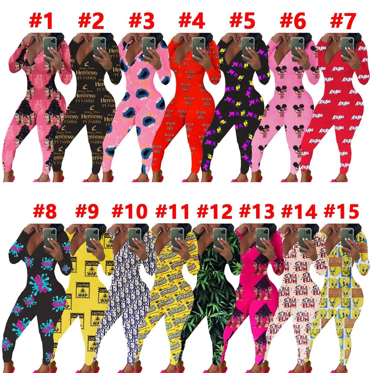 

New style candy and snack label printed onesie pajamas leisure wear women jumpsuit wap kat kit backwods, Picture shows