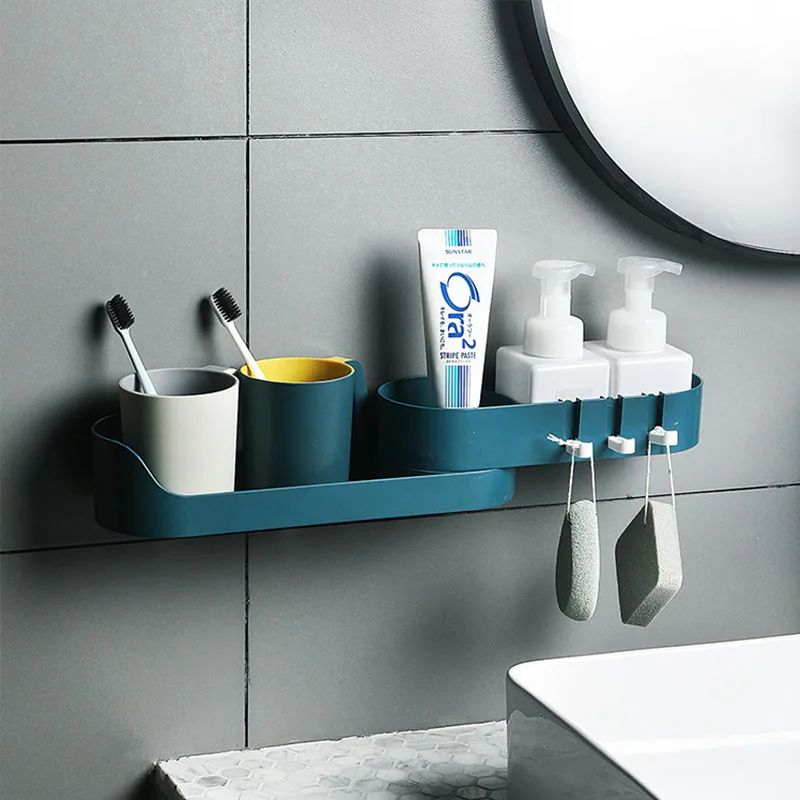 

Corner Bathroom Organizer Shelf Shampoo Cosmetic Storage Rack Wall Mounted Kitchen Shelf Household Items Bathroom Accessories, Blue white