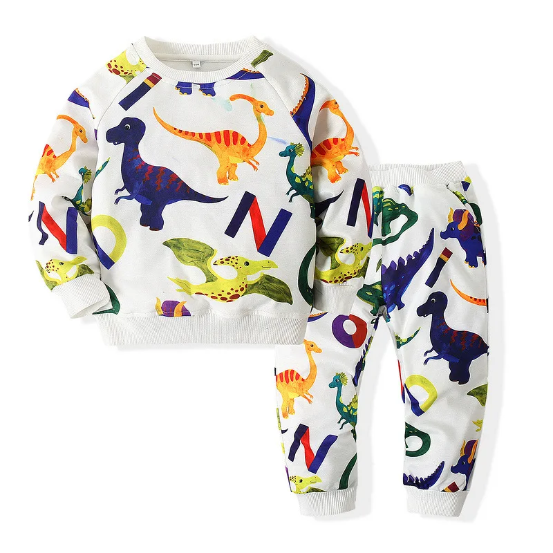 

New sports dinosaur children's long-sleeved cartoon printed sweater casual pants two-piece suit
