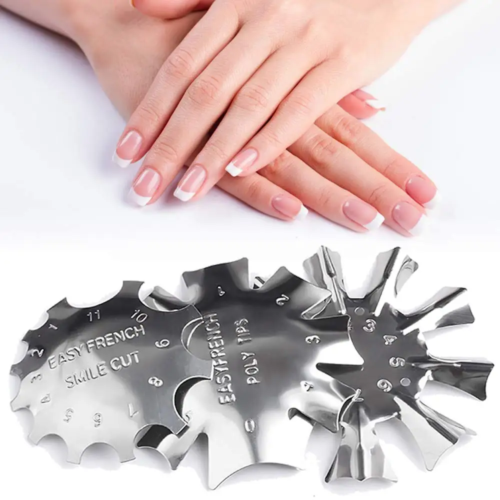 

Stainless Steel French Plate Models Magic Nail Manicure Nail Art Tools Smile Line Tips Gel Cutter Trim, Silver