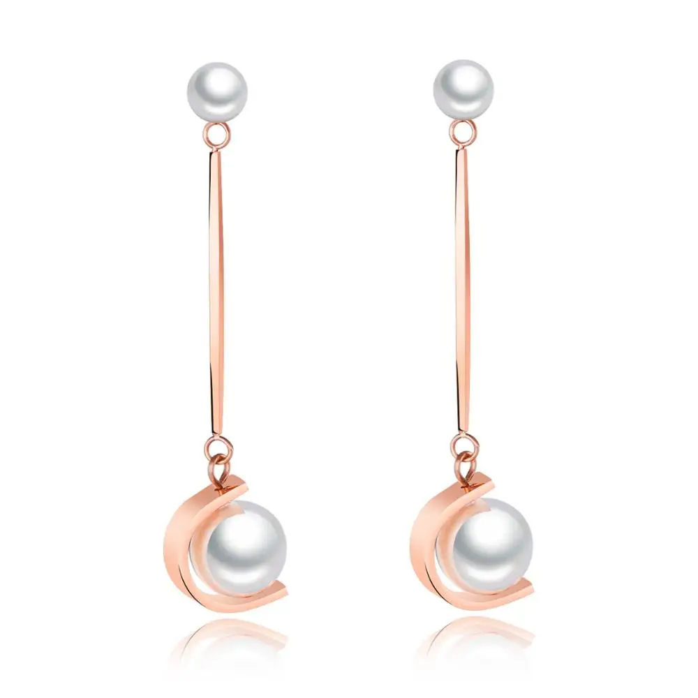 

Luxury stainless steel pearl gold plated long earrings for women GE405