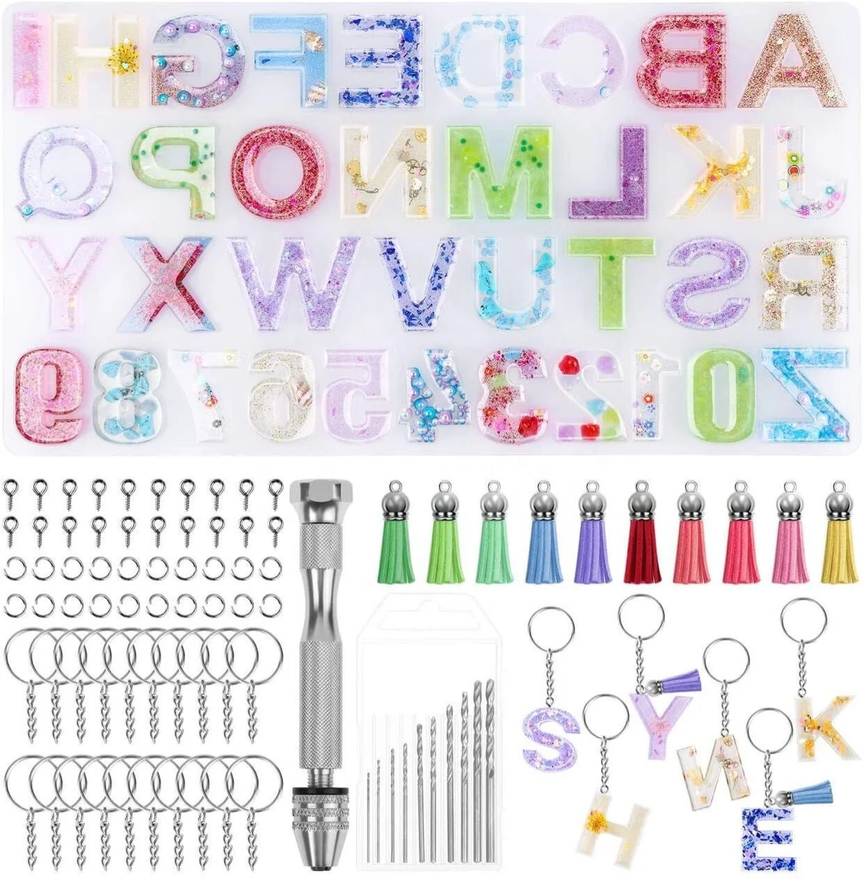 

Alphabet Silicone Resin Molds Letter Number Epoxy Molds Keychain ResinJewelry Molds for Making Keychain with Tassels Pin set, White