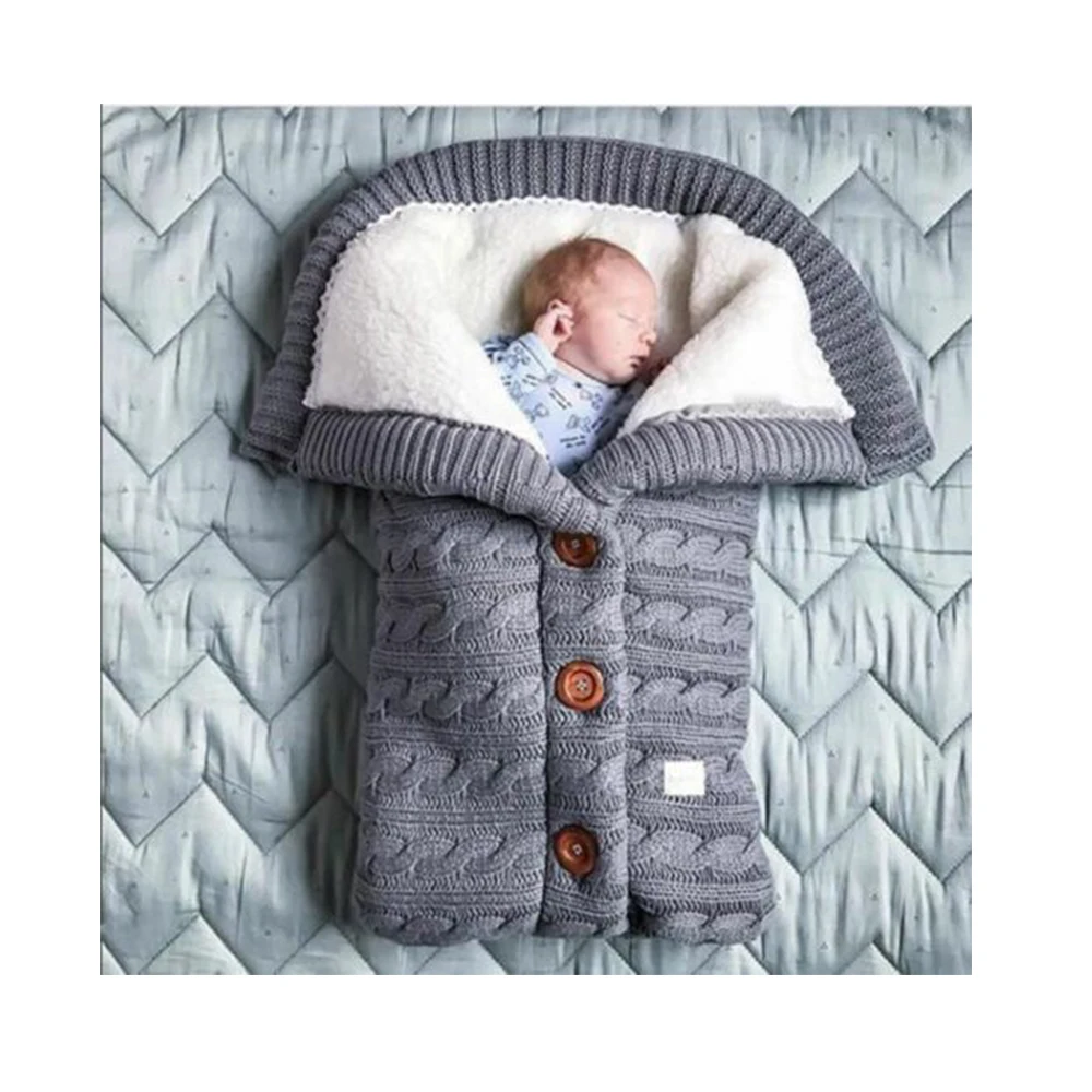 

Baby warm sleeping bag baby swaddle knitted fleece lined baby stroller knitted sleeping bag blanket