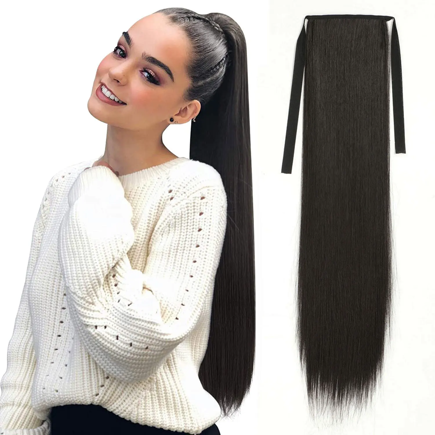 

G&T Wig Wholesale straight Ponytail Extension Long Straight Wrap Around Clip in Synthetic Fiber Hair for Women, Multi color