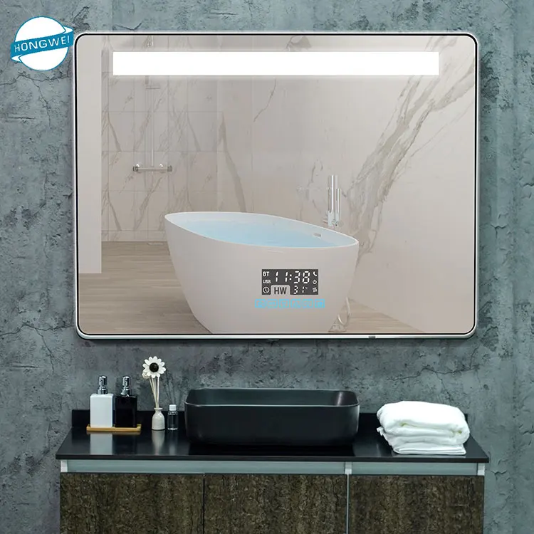 

Luxury bathroom led mirror frame with clock led vanity mirror, Silver/gold/black