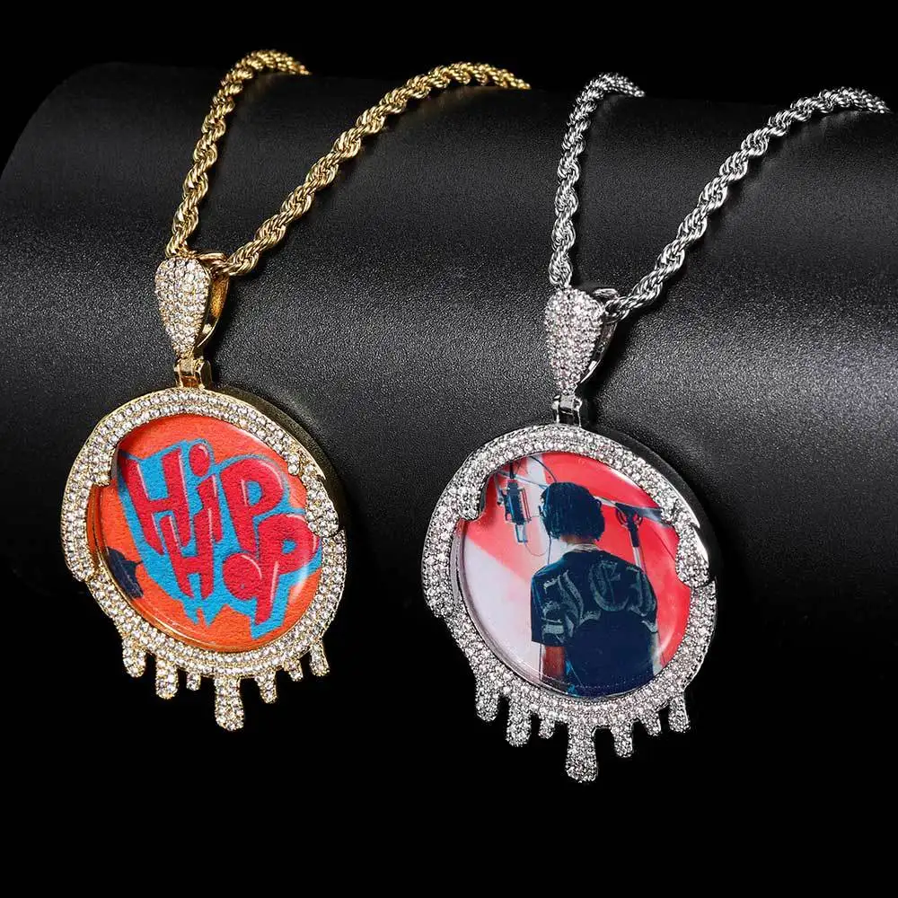 

Hip Hop Jewelry Round Water Drop Custom Photo Memory Pendant Micro Inlaid Zircon Necklace Pendant