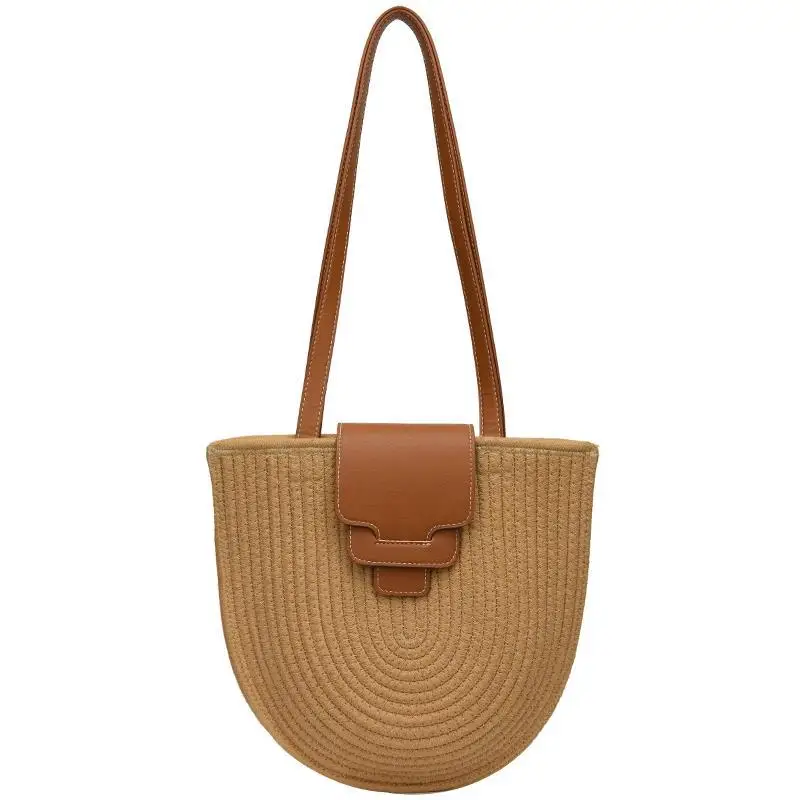 

New one-shoulder straw braided bucket bag