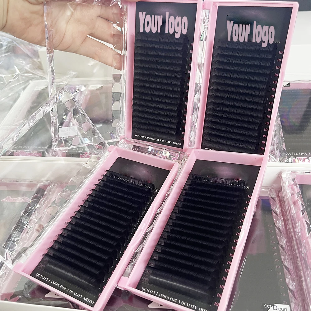 QC Dark Matte Cashmere Lash Extensions Custom Logo Fluffy Matte Silk Lash Trays Faux Mink Volume Lashes Extensions Trays
