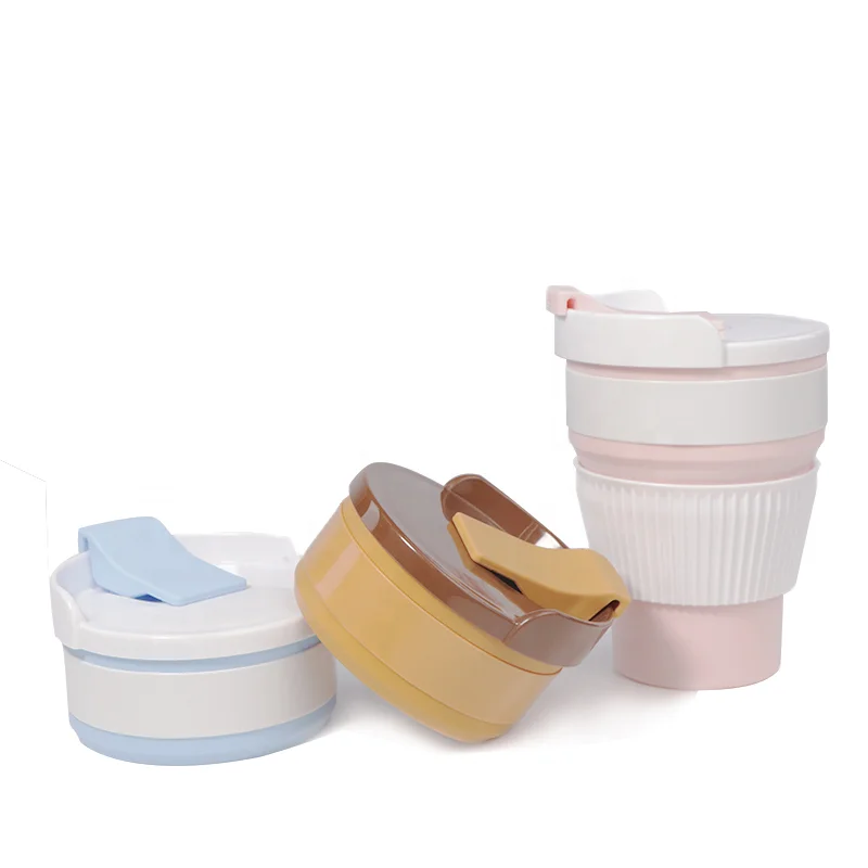 

Portable Folding Coffee Mug, Reusable Leak-Proof BPA Free Silicone Drinking Cup with Lid, Customized color
