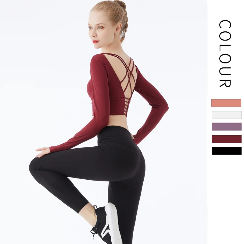 

OEM Woman Tank Top Gym long sleeved sports running yoga top sports yoga crop long sleeve top, Picture shows