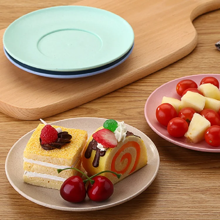 

Eco-friendly Food Grade PP Plastic Dinnerware Set Wheat Straw Fiber Plate Fruit Food Dish for Home Restaurant Party Tableware, Blue/pink/green/beige
