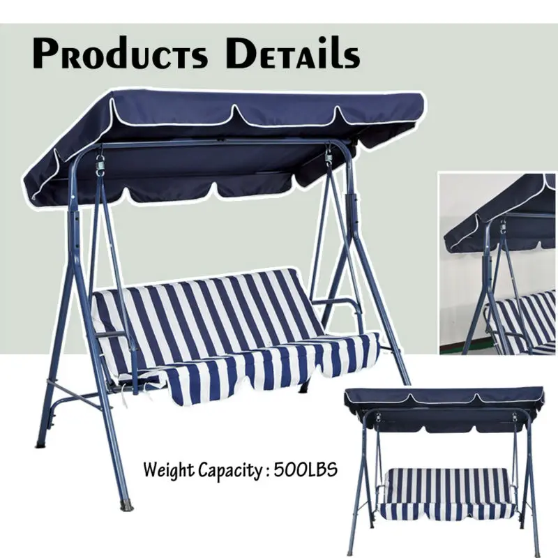 
3 Seats canopy swing chair patio garden swings with canopy convertible roof for outdoor backyard and deck 