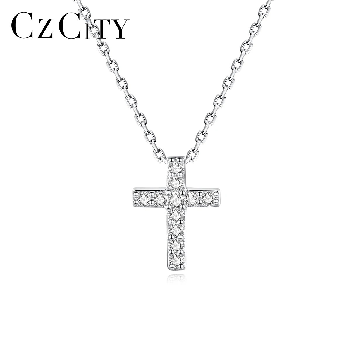 

CZCITY 925 Sterling Silver Link Chain Rhodium Plated Little Small Punk Cubic Zirconia CZ Cross Pendants