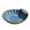 Hot Selling Ceramic Shell Shape Sushi Appetizer Plates Blue Rustic Glazed Sauce Dishes