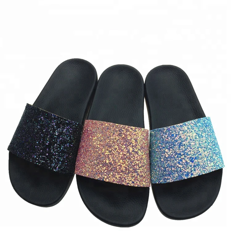 

flat bling slide sandal woman outdoor slippers for wholesale, As picture or as customer's requirest