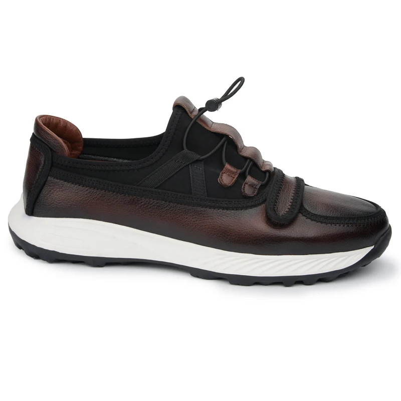 

Men's leather casual sports shoes walking thick-soled trendy shoes, all-match casual shoes, Black,brown,black on white