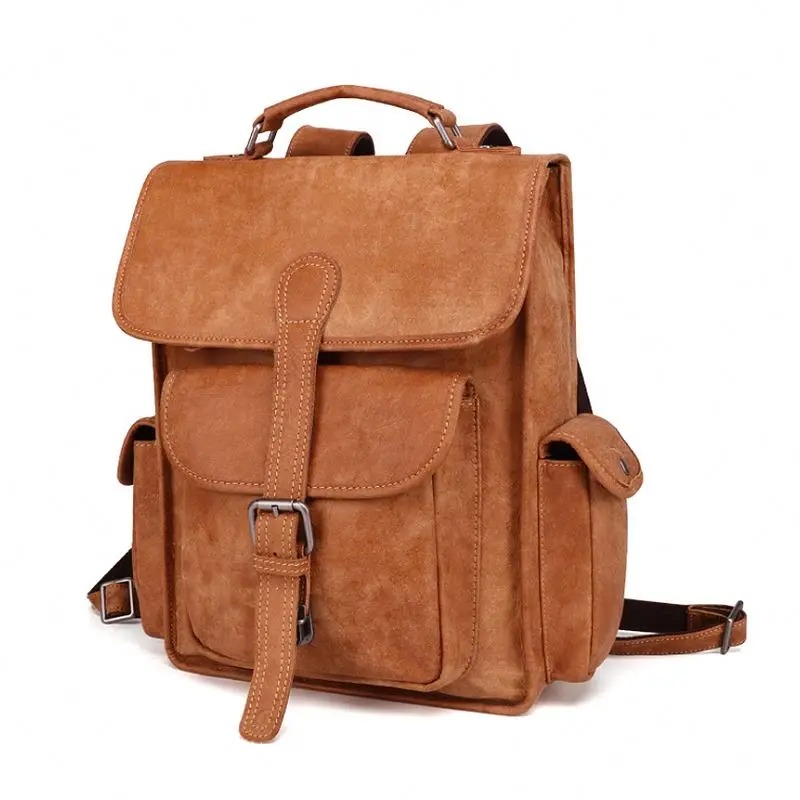 

Flap Cover Vintage Leather Real Back Pack Backpack Male, Customized color