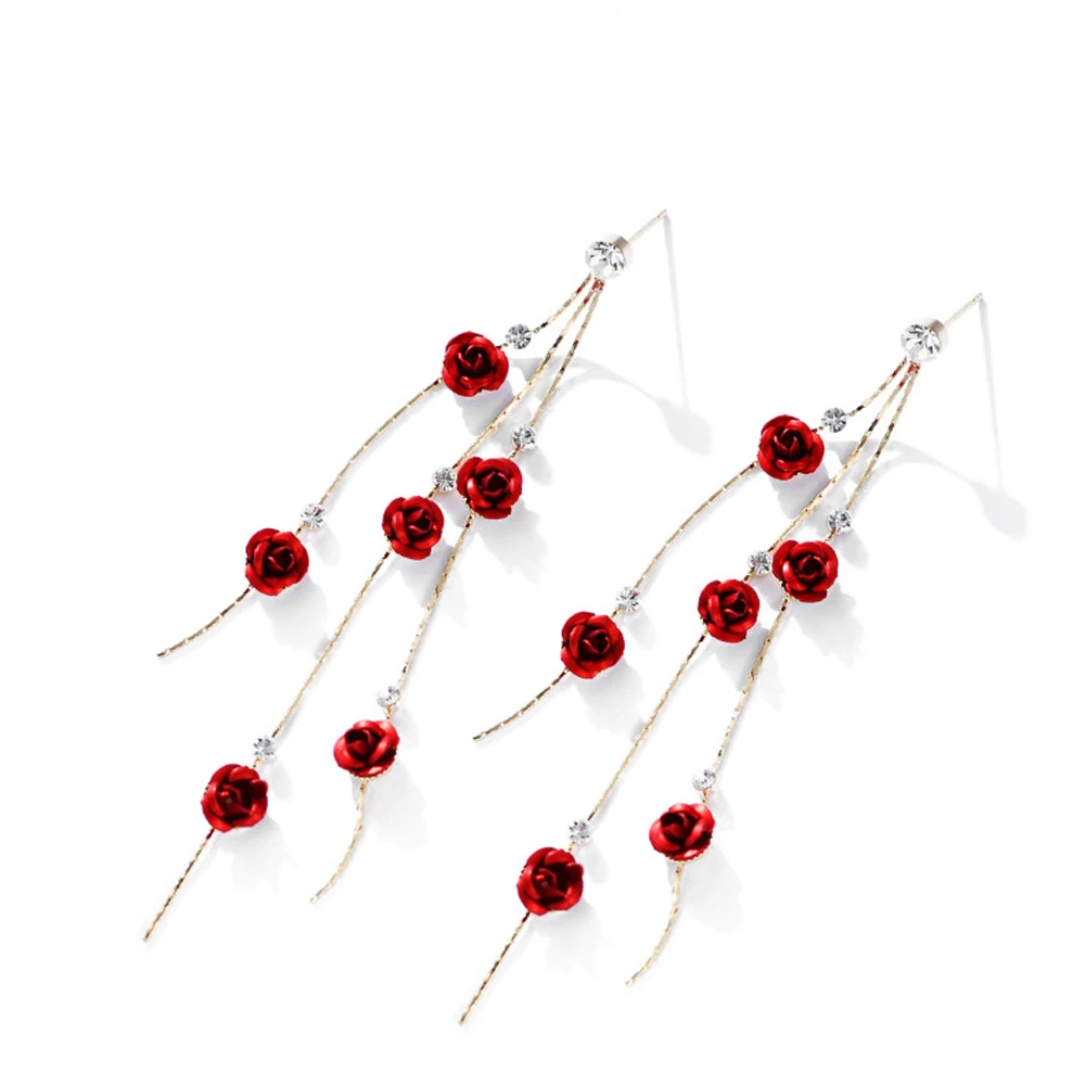 

Fashion Rose Petal Drop Earrings Blue White long Tassel Dangle Earrings Weddings Party Jewelry Accessories Gift, Picture shows