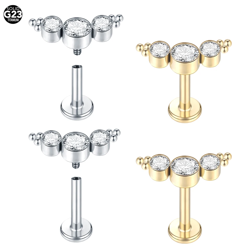 Implant Grade Titanium Internally Threaded Lip Studs Labret Piercing CZs and Ball Clusters Cartilage Earrings Piercing Jewelry