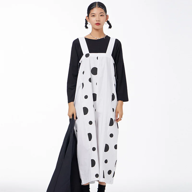 

2022 Spring New Rompers Plus Size Women's Dot Decoration Fashion Suspender pants Look Thin Wide-leg Pants 0669