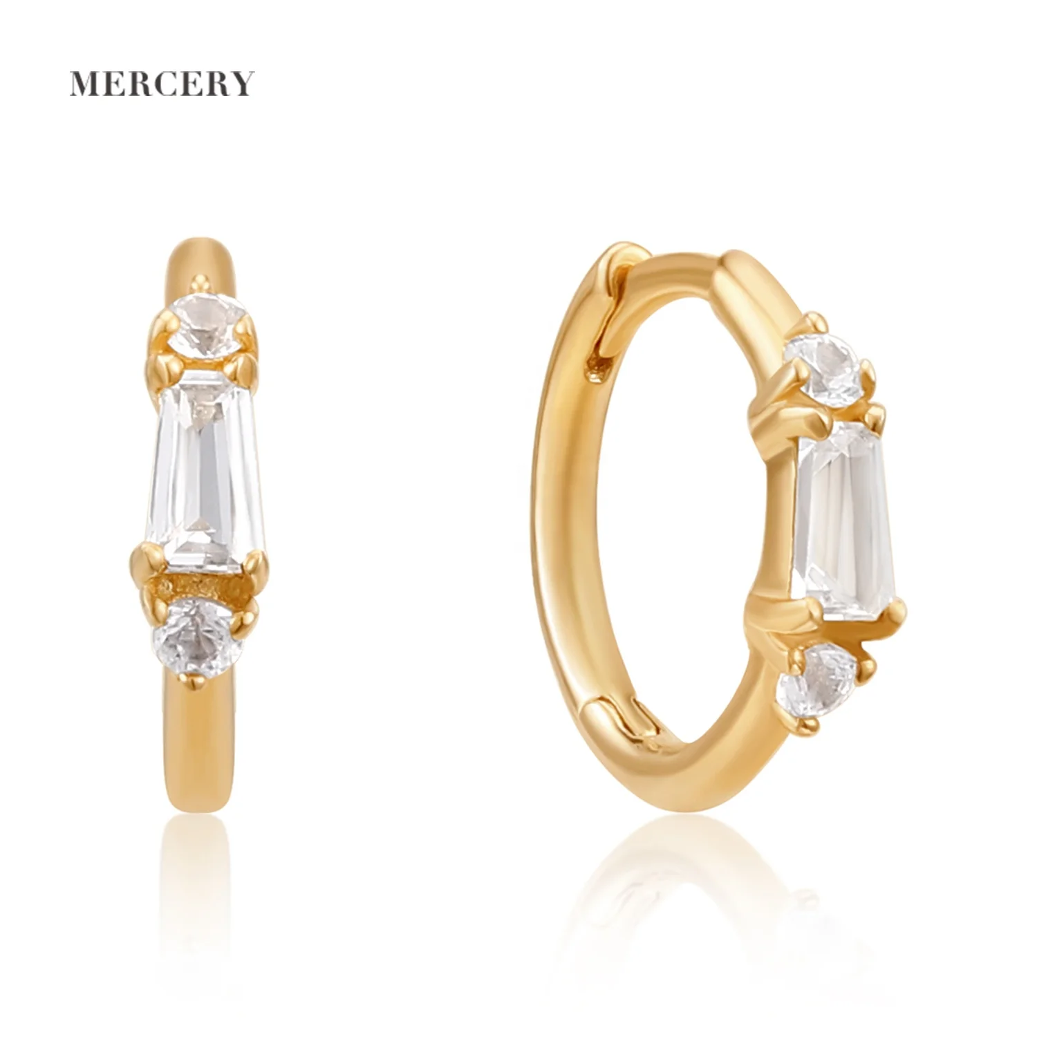 

Mercery New Classic Simple Design Geometric Statement 14k Solid Gold Topaz Sapphire Round Hoop Huggie Earrings For Women Jewelry
