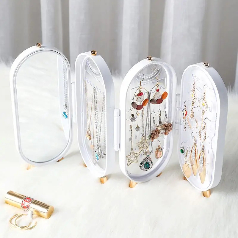 

White Green Jewelry Box Exquisite Retro Standing Folding Jewelry Box