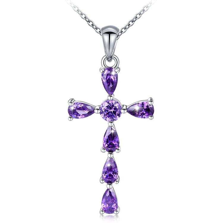 

Fashion Designs Jewelry Wholesale S925 Sterling Silver oval purple CZCross Pendant Necklace, Rodhium;rose gold