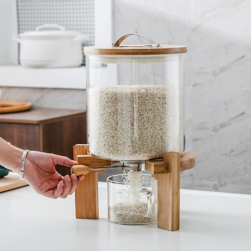 

Modern 5L/8L large glass cannisters Food Storage Container with Bamboo Lids for Kitchen Organization and Pantry Store