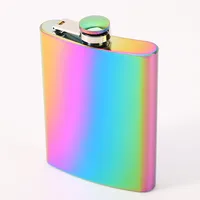 

8oz UV Electroplated rainbow rose gold stainless steel whisky alcohol hip flasks liquor with funnel