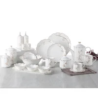 

Leaf Embossing Luxury Dinner Ware Set 64 Pcs Bone China Porcelain Dinner Set