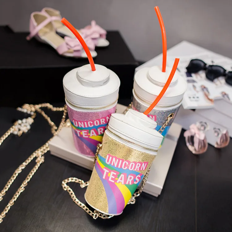 

New drink purses handbag kids cute drink purses handbag rainbow sequins drink purse