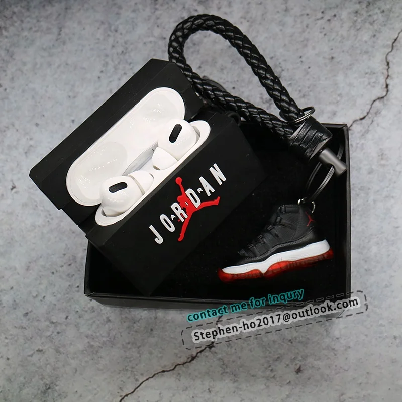 

Drop shipping AJ 11 3d sneaker collection aj cases for airpods gen 2 with mini sneaker keychain mini box