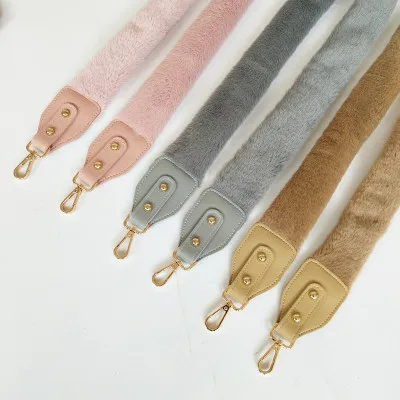 

Hot Sale Autumn Winter 100cm Long Plush Bag Strap Fur Top Bag Handles with Leather for DIY Bag Accessories, Black/blue/brown/red/khaki/gray/pink/white/yellow