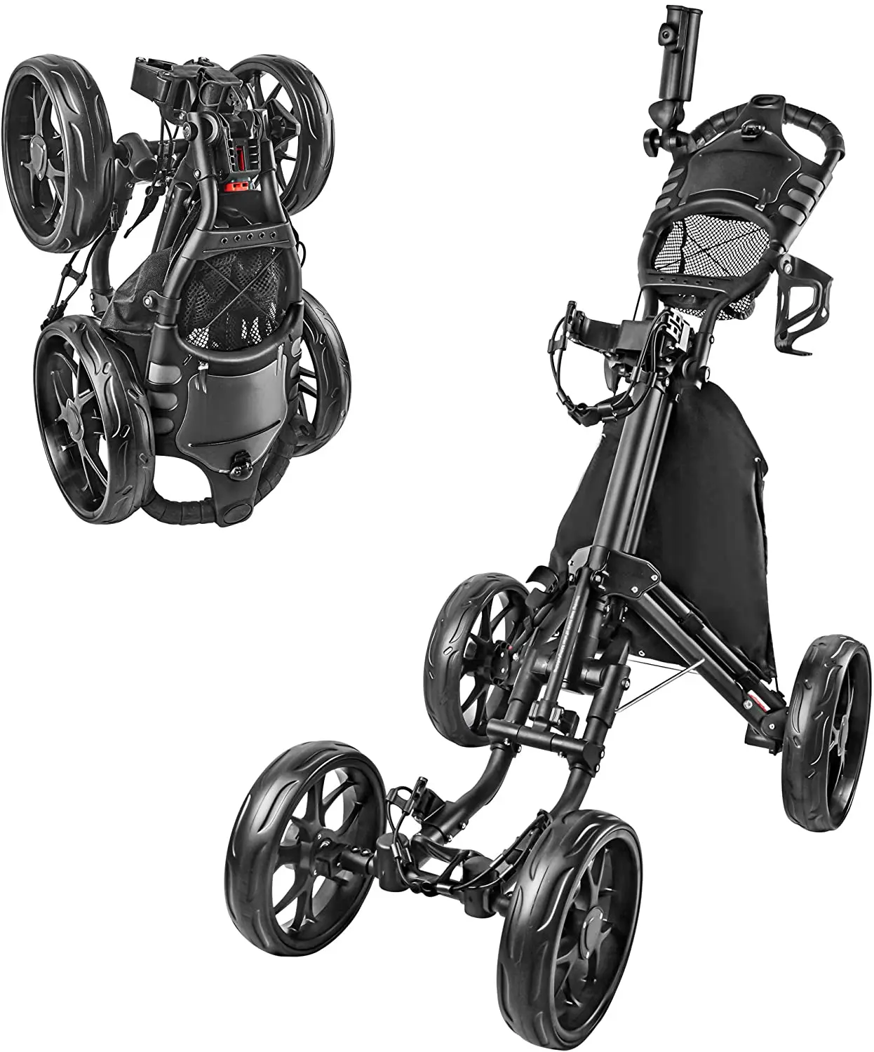 

Golf Push Cart 4 Wheel Sturdy Lightweight Folding Golf Pull Trolley with Foot Brake and Drink Holder Umbrella, Custom