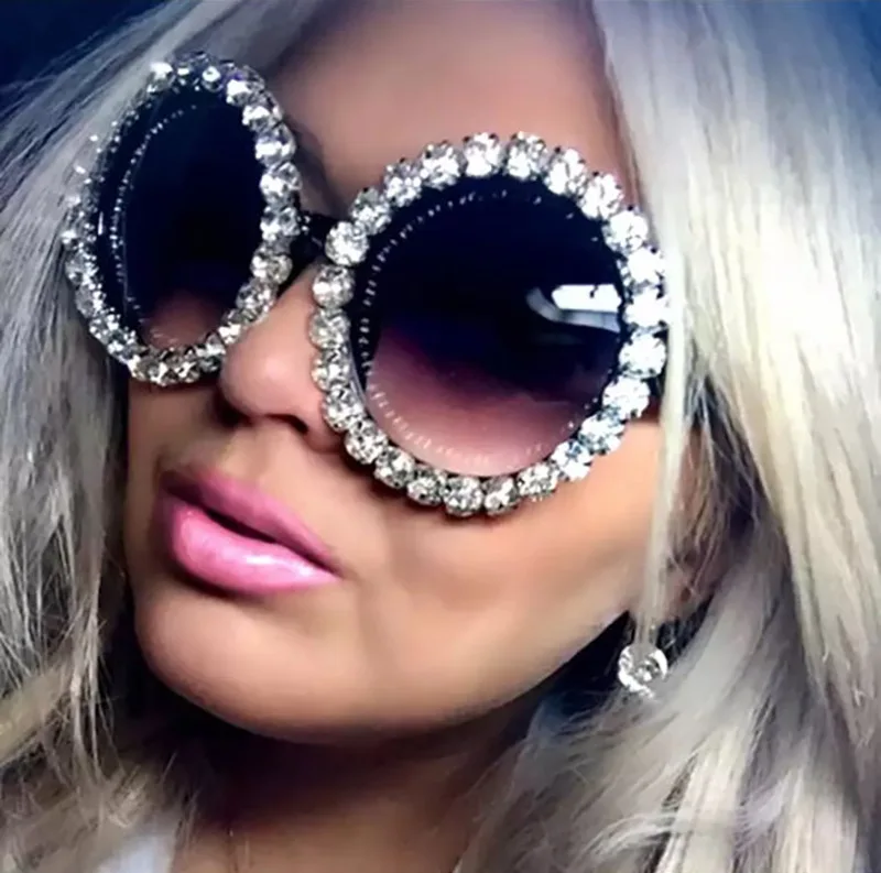 

Fashion Style Colorful Bling Sunglasses Round Rhinestone Diamond Trendy Sunglasses, 11 colors